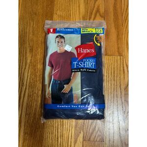 Vintage NIP Hanes Pocket T-Shirt in Mens Navy 100% Cotton NEW XXL 2X Blank